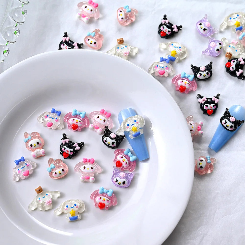 50Pcs Leopard Print Hello Kitty Nail Charms 3D Resin Cartoon Kitty Nail Parts DIY Manicure Decor Accessories