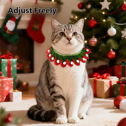Winter Photo Outfit for Small Animals, Christmas Collar and Hat Pair with Round Wreath Collar and Tree Hat Styling for Holiday