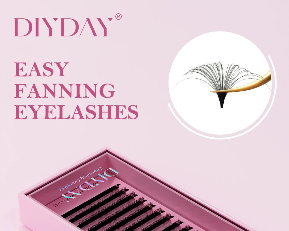 DIYDAY Easy Fan Volume Eyelash Extensions Wholesale C D Curve Easy Blooming PBT Mink Eyelashes Camellia False Lashes Supplies