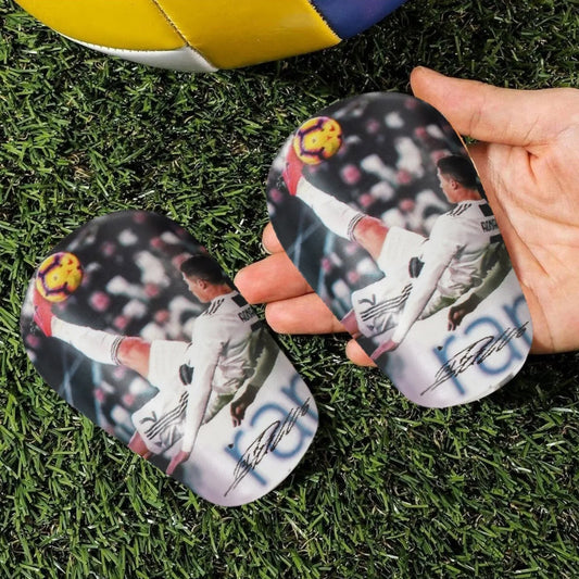 1 Pair of Mini Football Shin Guards - Ultra Small Protective Gear for Men & Women, Blue & White Cracked Ice Design, pp Material