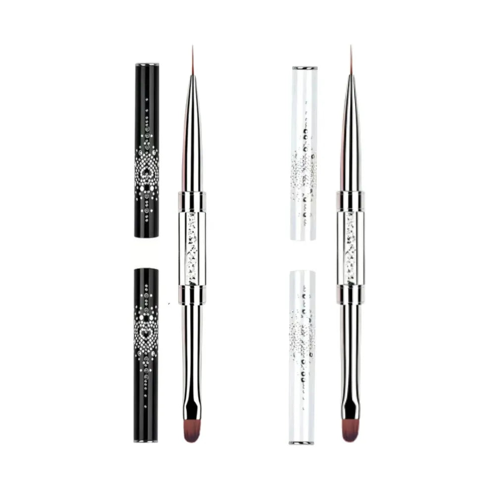 1/2/3Pcs Double Ended Nail Art Brush Set Oval Gel Liner Poly Gel with Steel Pusher Rhinestone Handle French Manicure UV Gel
