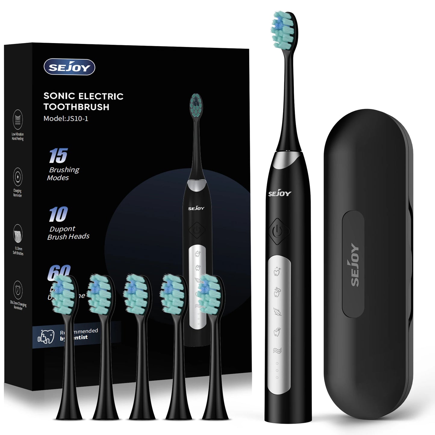 Sejoy Electric Sonic Toothbrush 5 Model with 10 pcs Replacement Heads Rechargeable Waterproof Electronic Tooth Brushes
