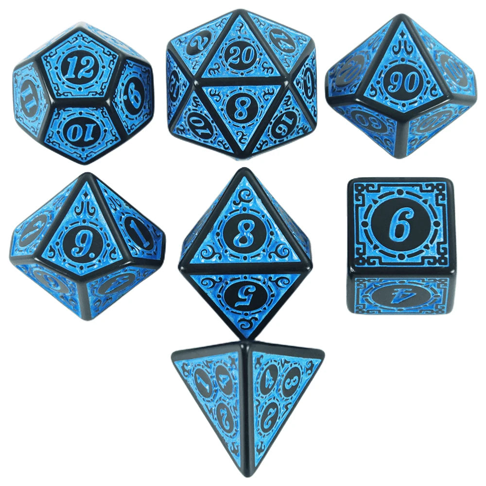 DNDGame Polyhedral Dice Set with Textures Pattern 7pcs of D4 D6 D8 D10 D% D12 D20 for RPG Board Game Accessories