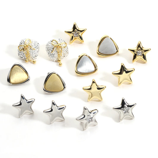 Smooth Metal Chunky Star Stud Earrings for Women Fashion Gold Silver Color 18K Plated Statement Earrings 2025 Trendy Jewelry