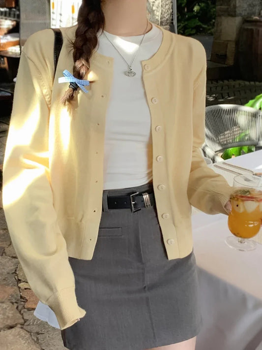 Women's Long Sleeve 2026 Cardigan O Neck Button Down Knit Lady Spring Autumn Knitted Single-breasted Cardigan Sweaters