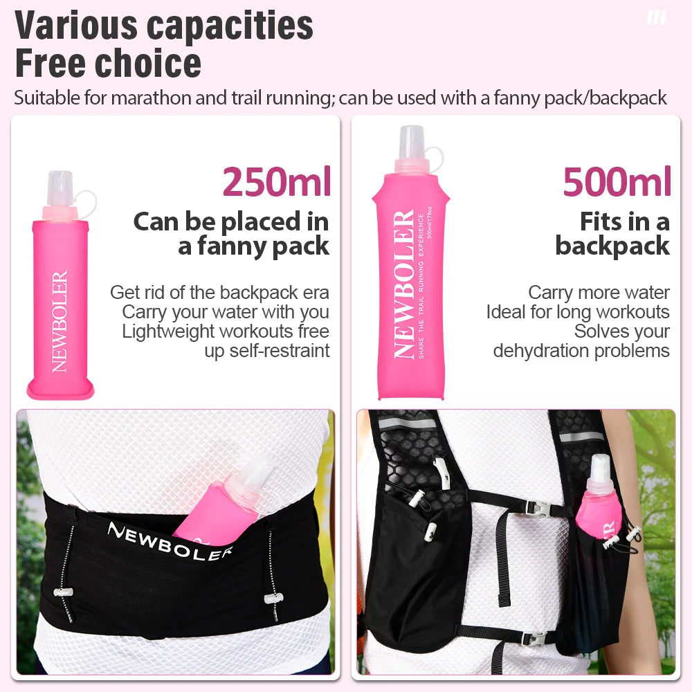 NEWBOLER 150/250/300/500ml Water Bottle TPU Folding Soft Flask Outdoor Sport Running Camping Hiking Travel Portable Water Bottle