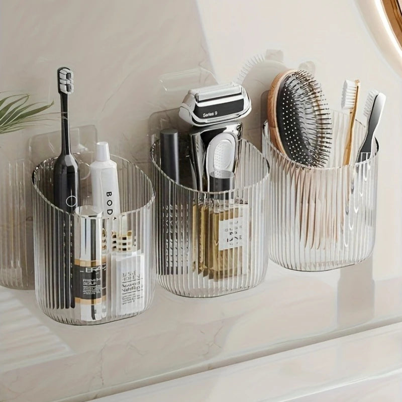 1pc Wall-Mounted Organizer Cup Multi-Functional Bathroom Kitchen Storage Toothbrush Holder Space-Saving Bathroom Accessories
