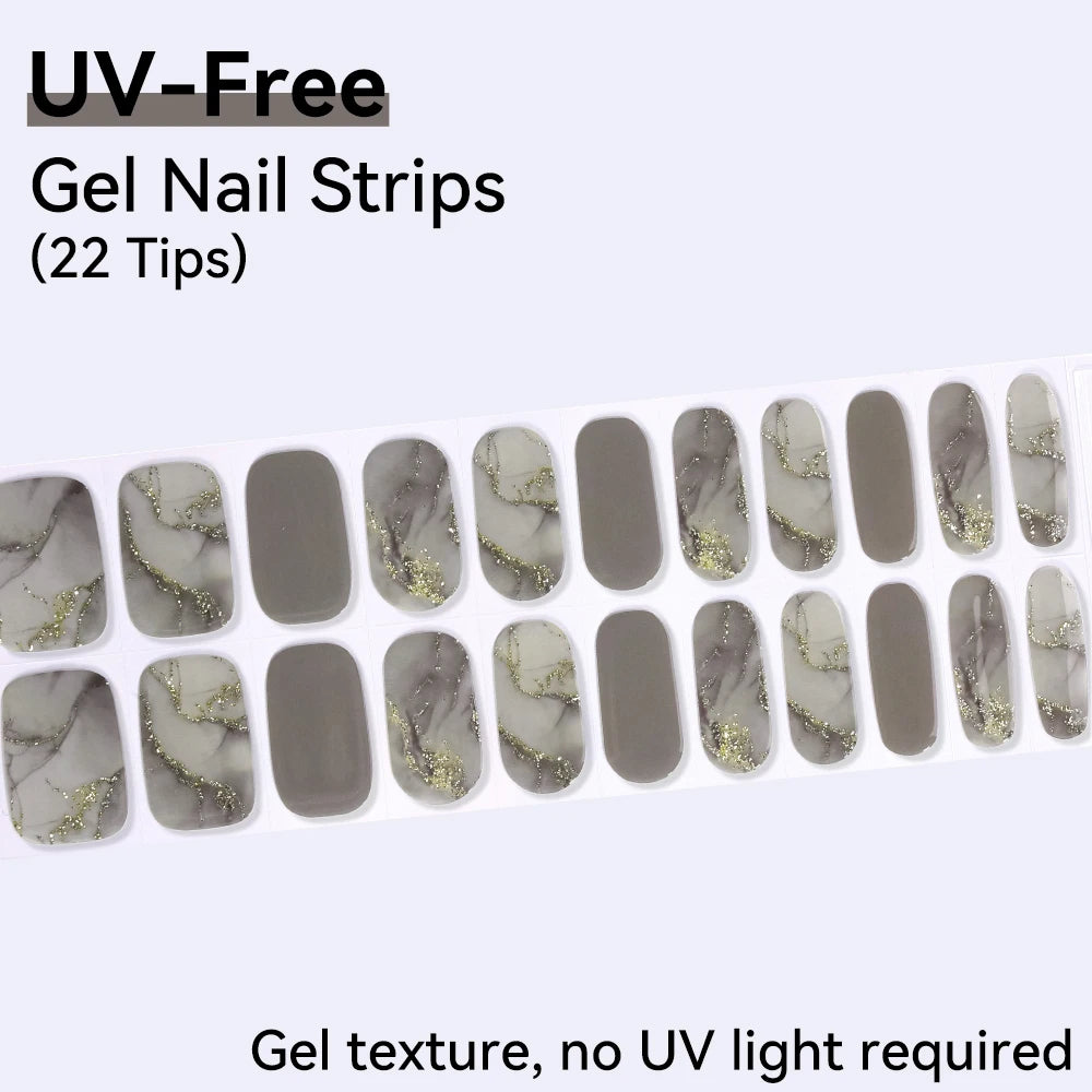 UV FREE Fully Cured Gel Nail Strips 16/22 Tips Self Adhesive Gel Nail Stickers DIY Nail Art Manicure DON'T NEED UV LAMP