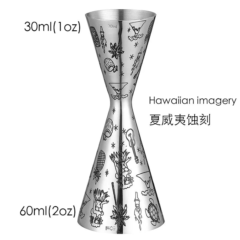 Integrated-Style Jigger Double Cocktail Jigger Bar Measure with Etched Pattern Bar Tools