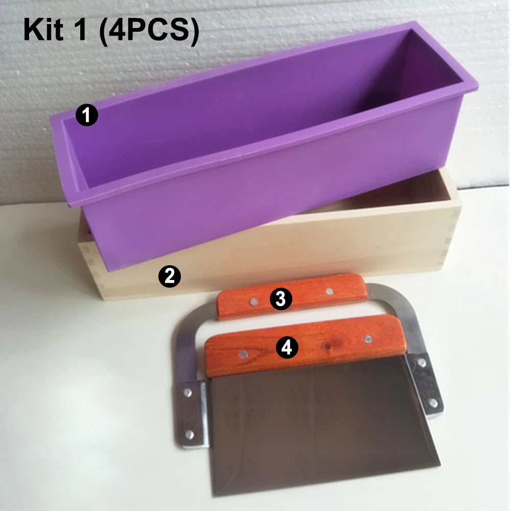 Rectangular Handmade Soap Molds Kit with Cutter DIY 42 Oz Flexible Silicone Wooden Box Soap Mold Mermaid Fish Tail Mold Gifts