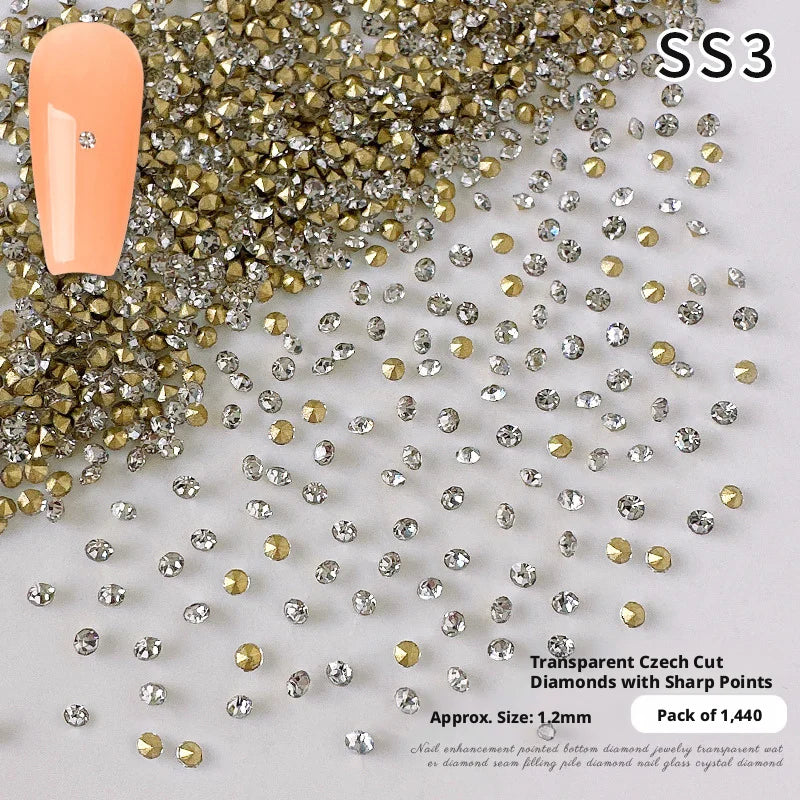 YYM 1440PCS Glitter AB Clear Nail Rhinestones Pointed Bottom Round Glass Crystal Nail Diamond Gems Nail Art Decor Accessories