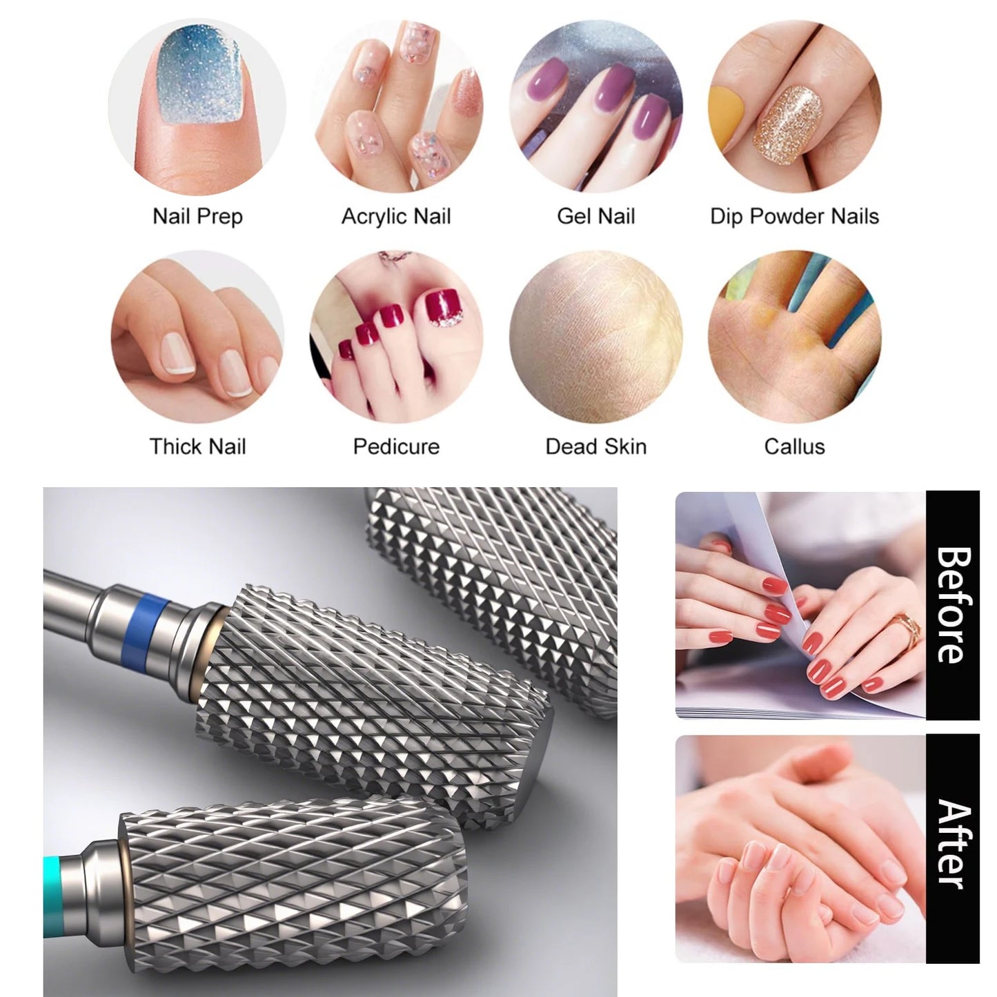NotNoot Carbide Acrylic Nail Drill Bit Professional Efile Barrel Nail Bits 3/32" Electric File Manicure Art Polishing Remove Gel