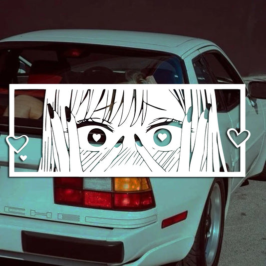 Shy Anime Girl with Love Eyes Decal, JDM Style Japanese Anime Style High Quality for Windows, A Unique Look!