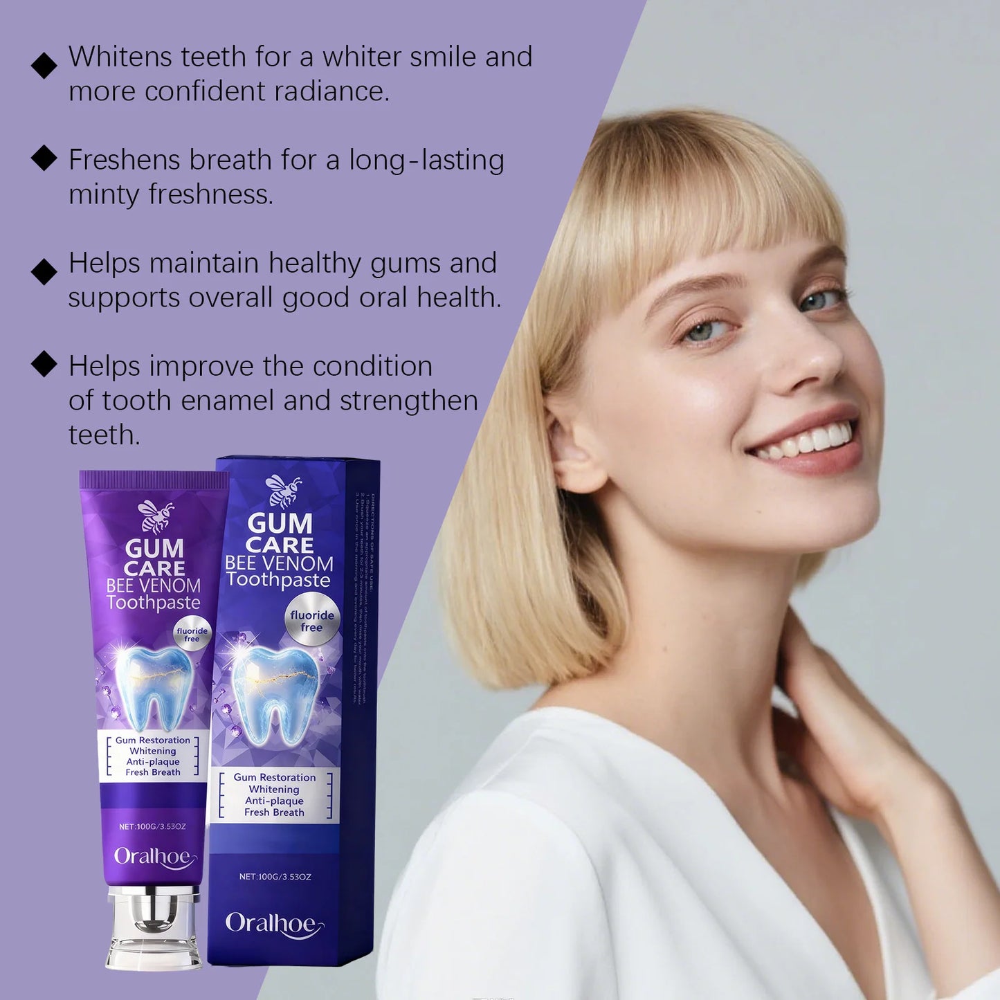 Oralhoe Bee Venom Toothpaste Gum Care Remove Teeth Stains Gum Restoration Dental Plaque Remover for Teeth Whitening Toothpaste