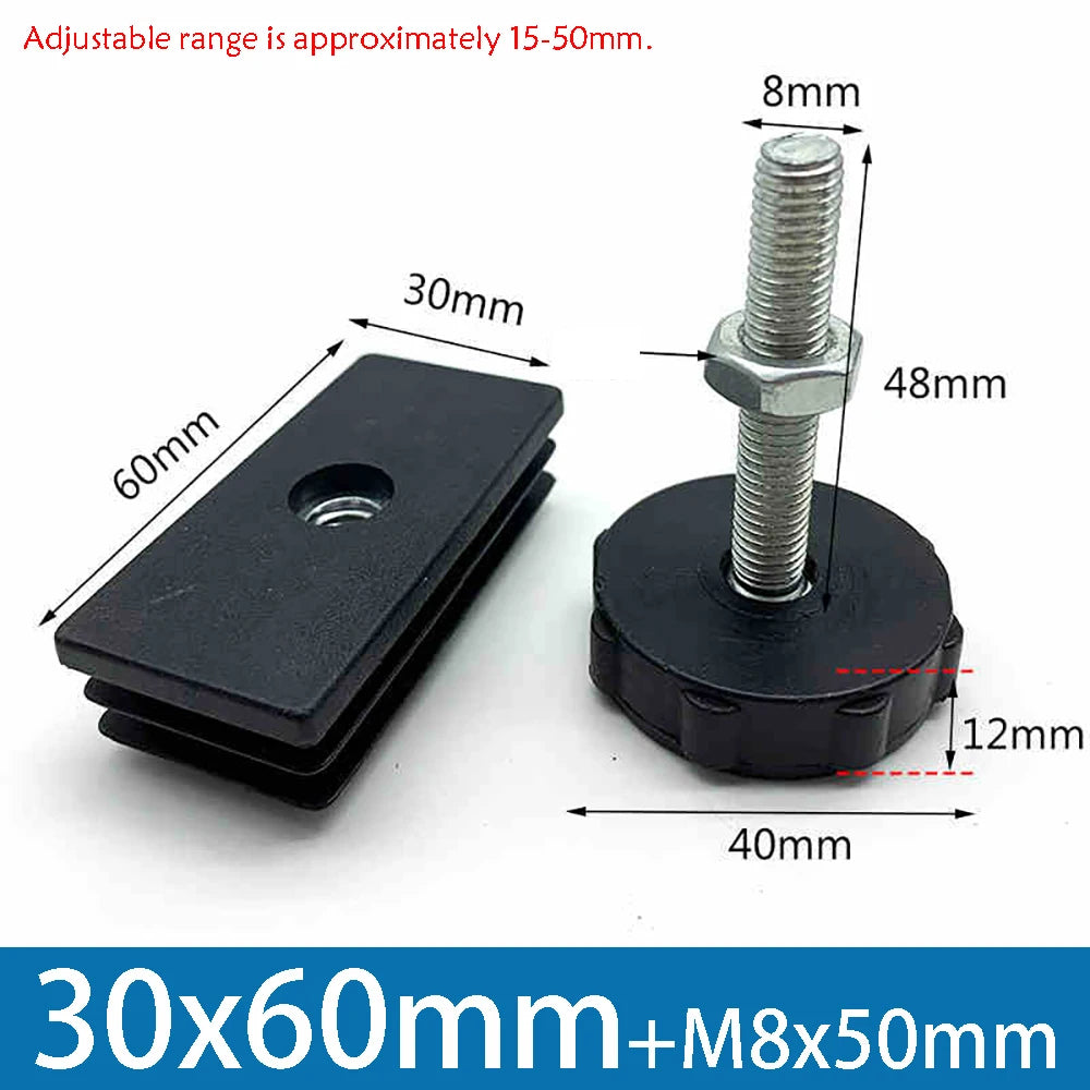 1-10Pcs Table Leg Plug With Nut and Adjustable Feet M8/M0x50/100mm Black Square/Round Furniture Rack Height Adjustable Foot Cup