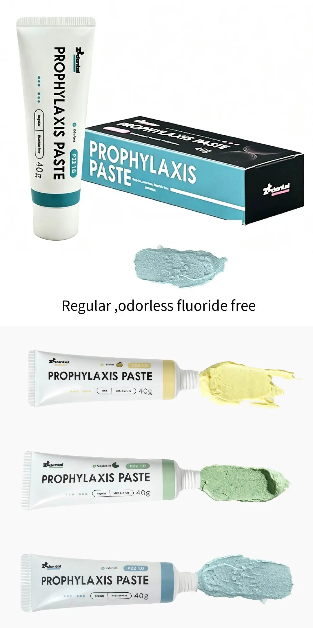 40g/PK Dental Prophy Paste P22 - Fine & Regular Grit Polishing Prophylaxis Paste 3 Flavors (Peppermint, Lemon, Odorless)