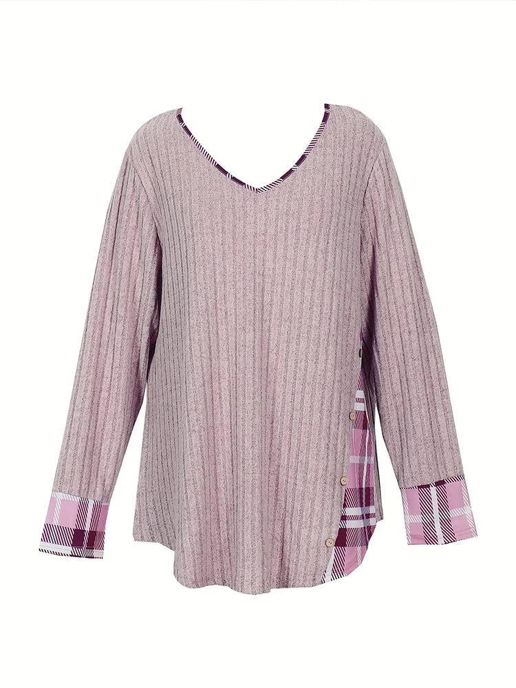Clearance Plus Size Women's Sweater Winter Large Size Color Block V-Neck Pullover Warm Big Size Female Clothing Strip Splice Top