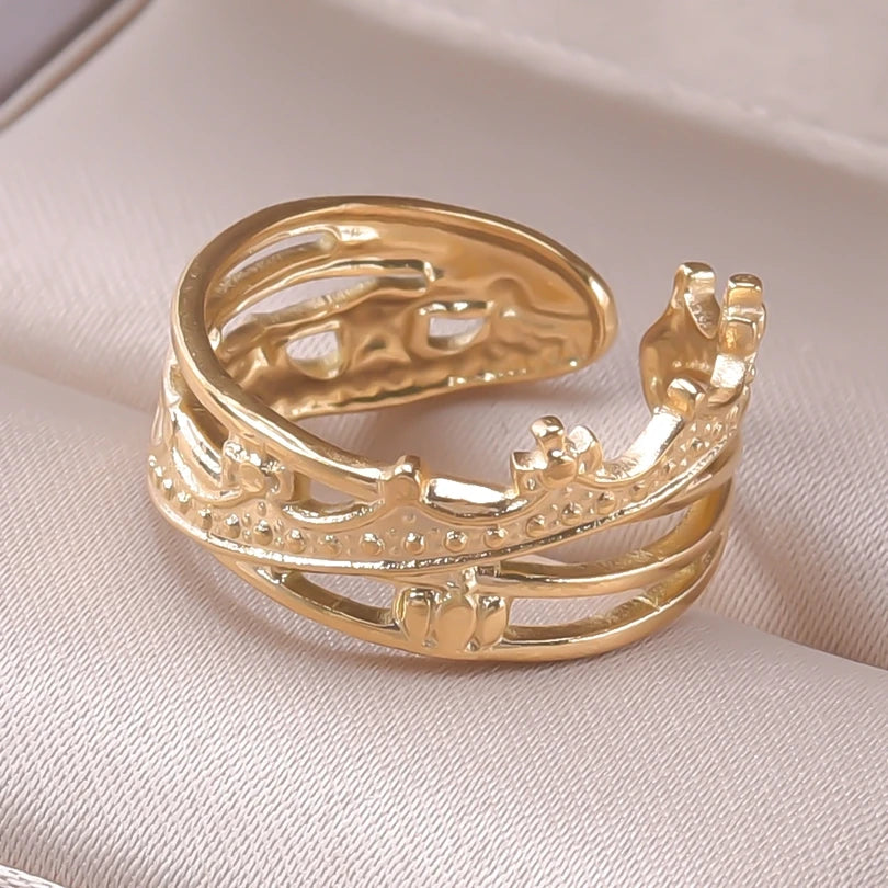 6pcs/lot Wholesale Various Chunky Rings Real Gold Plated Love Abstract DIY Shell Star Sun Bat Shaped Rings Women Jewelry Gifts