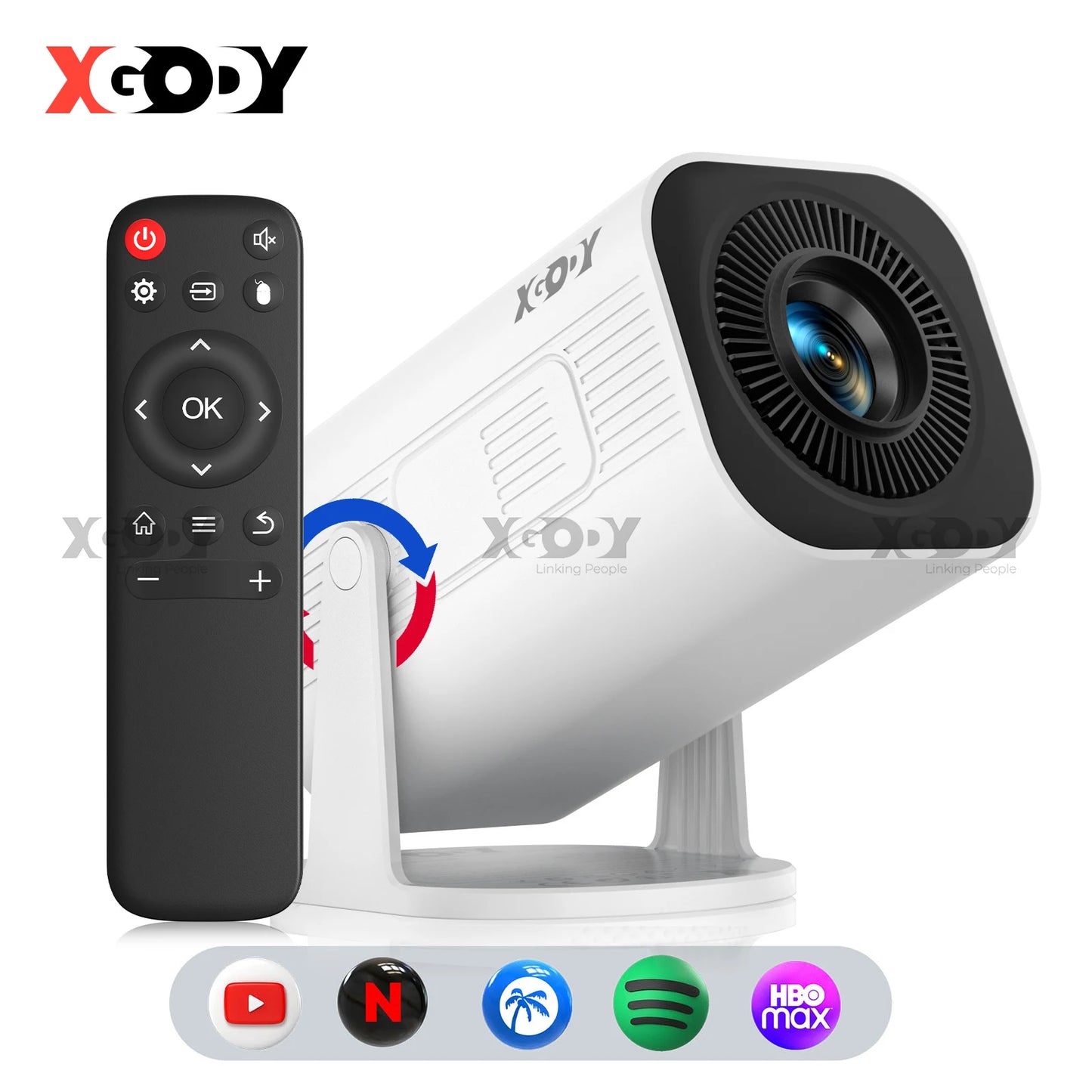 XGODY Gimbal 3 Pro Mini Smart Projector, 300 ANSI, Native 720P, Android 14, WiFi 6 & BT 5.4, Auto Keystone Correction, Wireless Screen Mirroring, 20-120 Inch HD Home Theater Projector for Bedroom Movies Gaming, Support HDMI U
