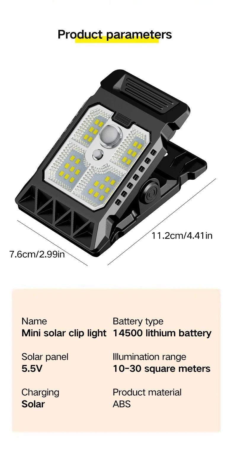 Outdoor Solar Light Clamp On Motion Sensor Lights Waterproof Work Light 3 Light Modes Camping Lamp Fence Walls Garage Led Lamps