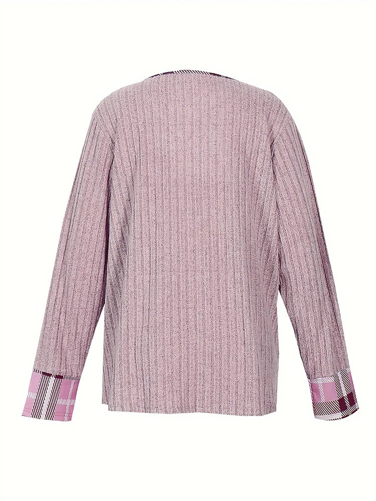 Clearance Plus Size Women's Sweater Winter Large Size Color Block V-Neck Pullover Warm Big Size Female Clothing Strip Splice Top