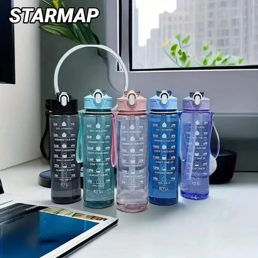 Sports Water Bottle with Time-Tracking Straw Leak Proof Locking Flip Cover for Easy Carry Ideal Outdoor Adventures With Time Mar