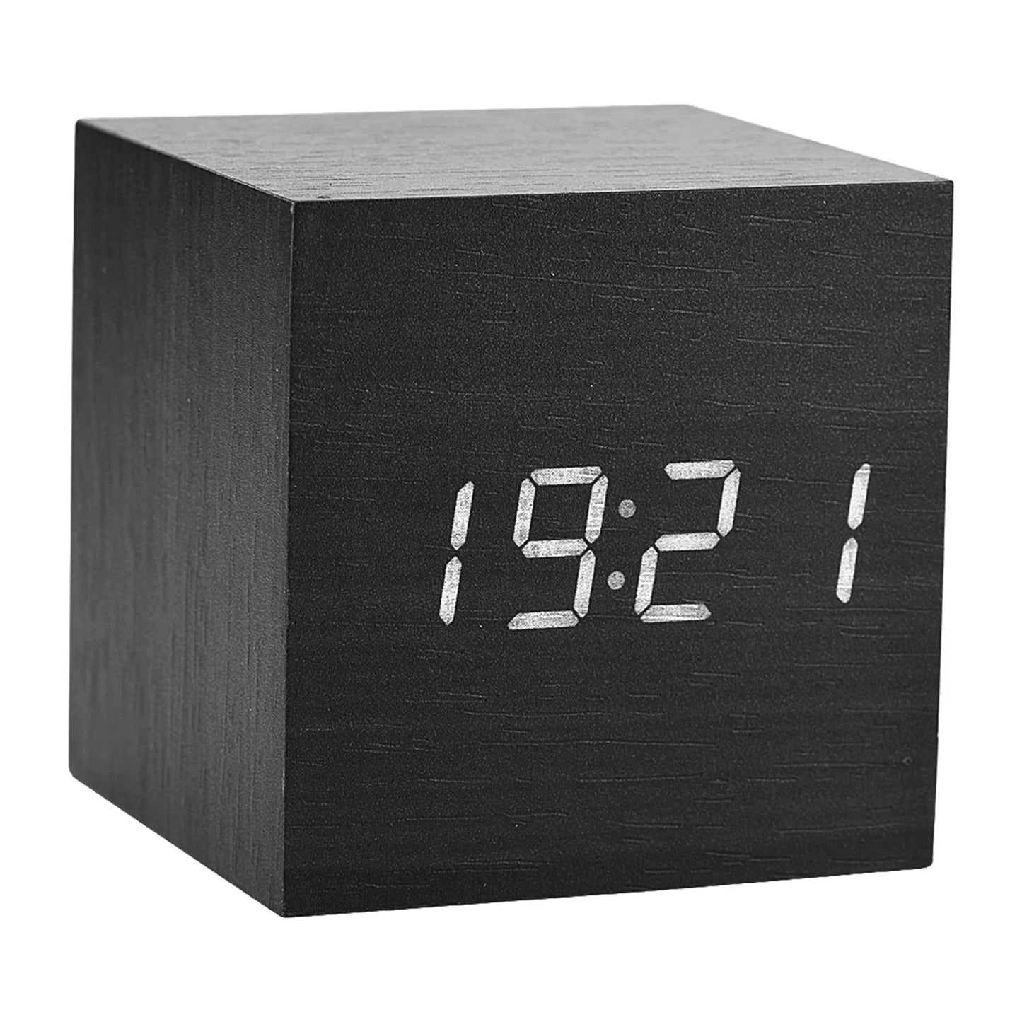 Wooden Digital Alarm Clock with LED Display Voice-activated or constant-on mode Powered by 3 AAA batteries or USB power cable
