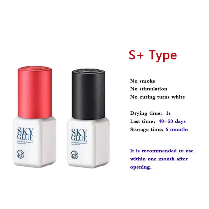 5ml Korean Original Sky Glue S Plus Black Red Blue White Cap Lash Adhesive Low Irritation Quick Drying Eyelash Extension Glue