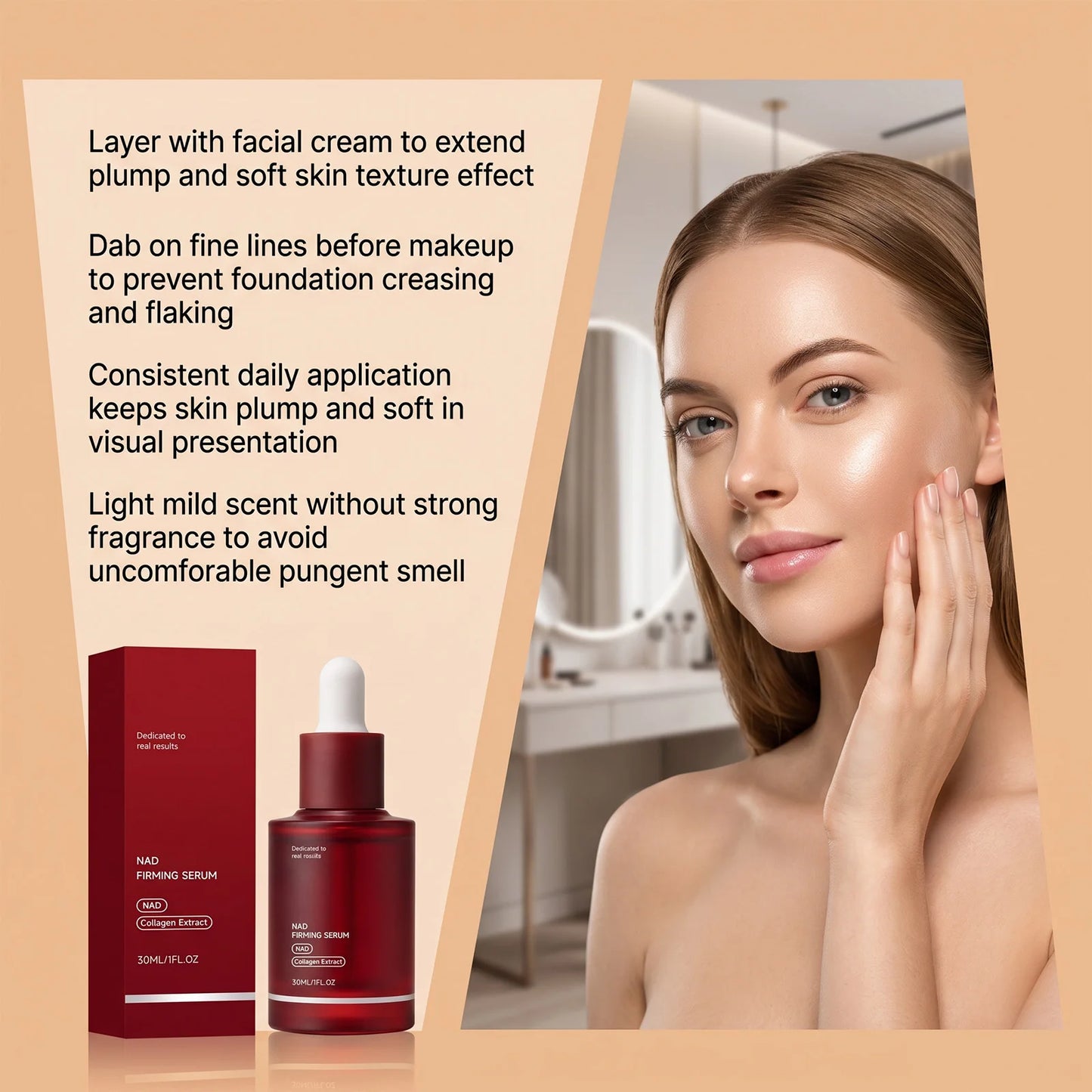 Collagen Firming Face Serum with NAD Boosting Look Skin Elasticity Smooth Fine Lines Hydrating Makeup Base Daily Use 30ml