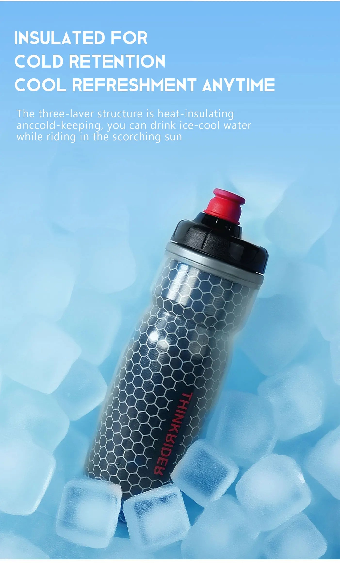 ThinkRider Bike Water Bottle 620ml/21oz Mountain Cycling Water Bottle PP5 Heat-And Ice-protected Bottle Outdoor Sports Cup