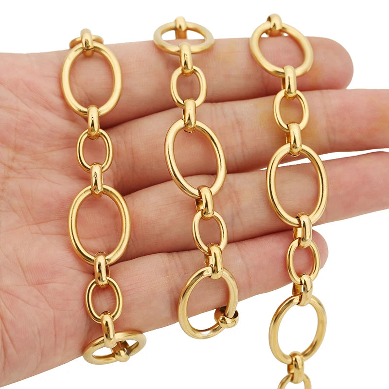 1 Meter Stainless Steel Large Heavy Chunky Hip Hop Punk Link Gold Color Chains DIY Jewelry Materials Handmade Necklace Bracelets