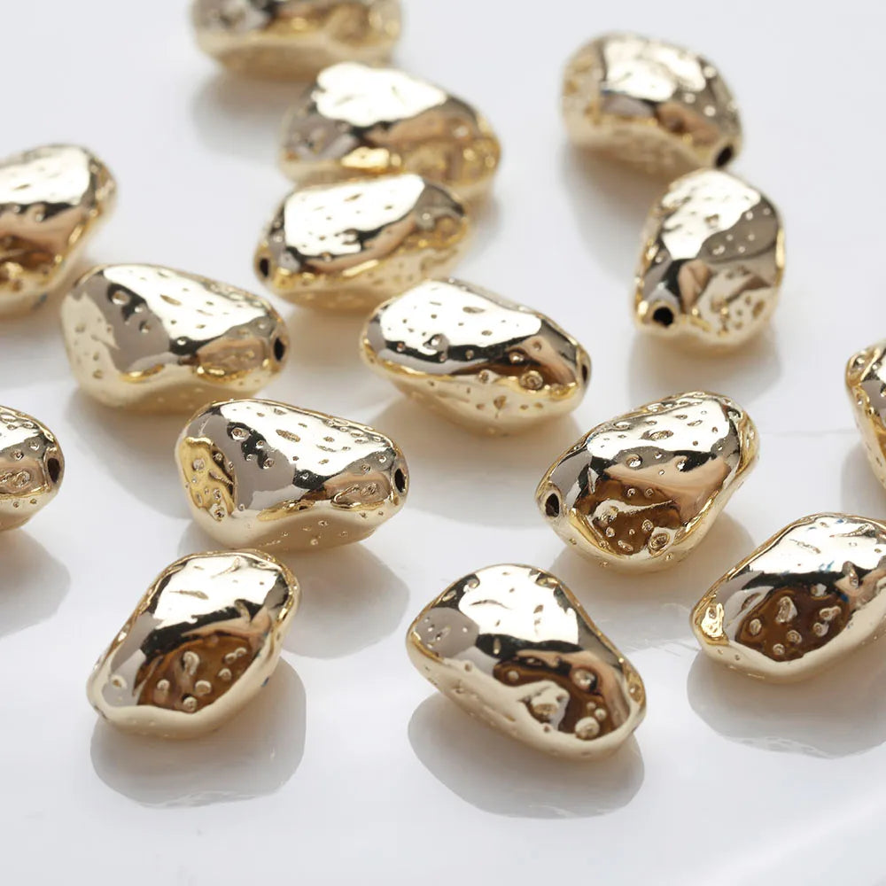 4PCS Dainty Brass Irregular Beads Spacer Bead for Jewelry Making Bracelet Necklace Supplies DIY 14k Gold Plated Accessory 14*9mm