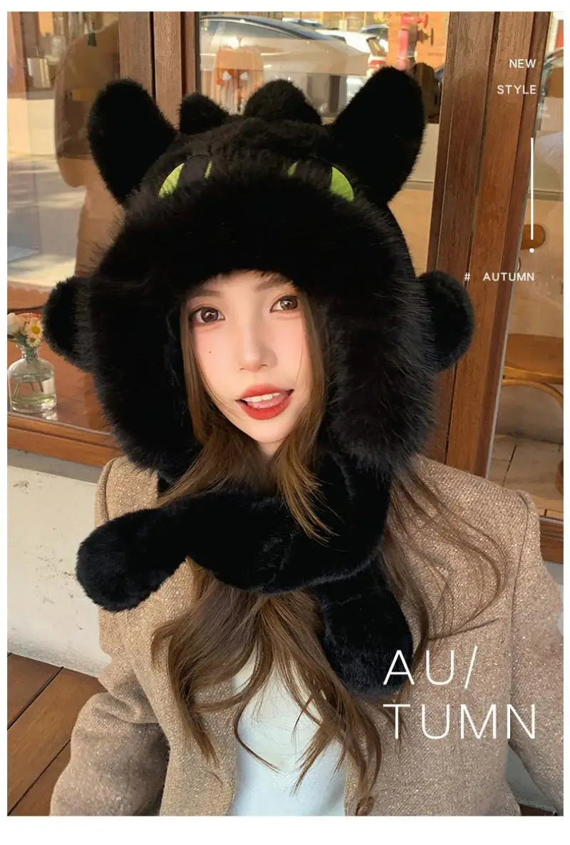 Anime Toothless Creative Hats Winter Warm Plush Hat Comfort Ear Protection Fashion Cute Accessories Cosplay Birthday Gift