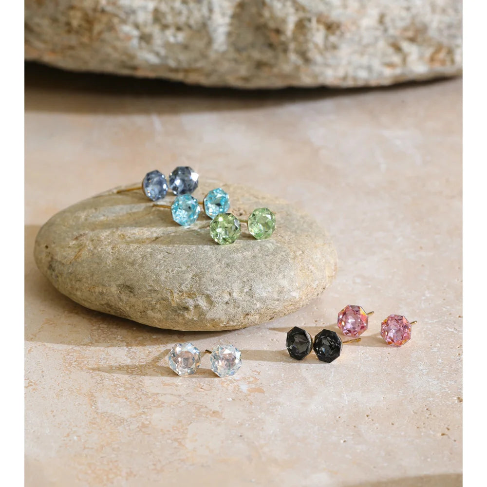 Yhpup New Arrivals Multi Color Crystal Round Stud Earrings for Women Shiny Stylish Daily Summer Jewelry Tarnish Resistant