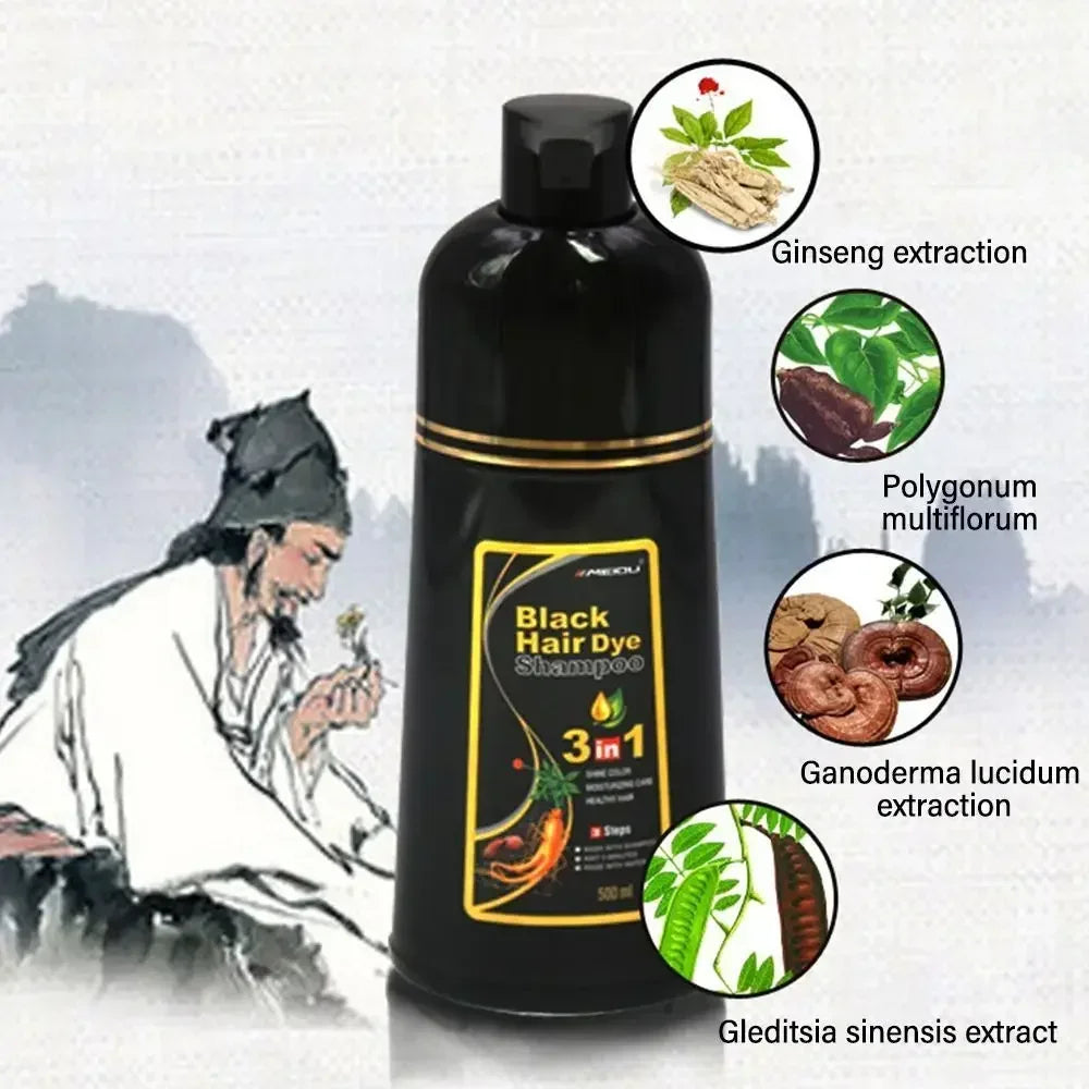 3 In 1 Instant Coloring Shampoo 500ml Natural Black Color for Men Women Hair Dye Herbal Brown Purple Hair Dye Shampoo