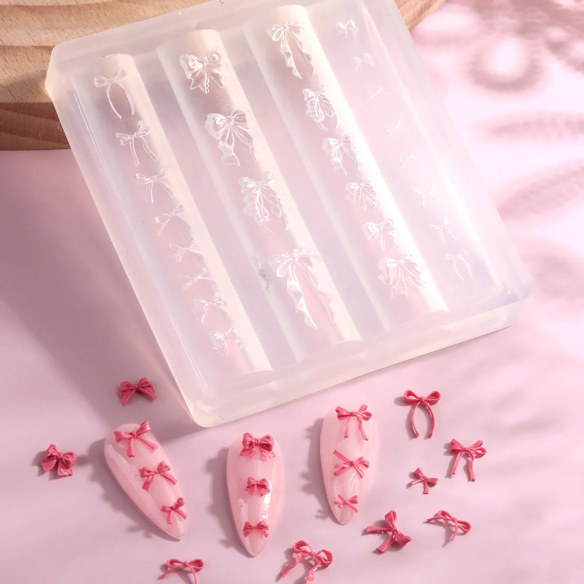 Lace Bowknot Nail Art Mold, French Manicure Silicone Stencil for DIY Nail Decoration, Nail Design Tool, Nail Printing Template