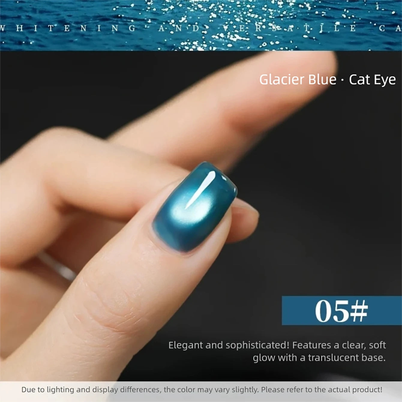 MIANEL 2026 Blue Moon Cat Eye Nail Gel Vibrant Sparkling Blue Glass Bead Effect Skin-Flattering Trendy Cat Eye Nail Art Manicure
