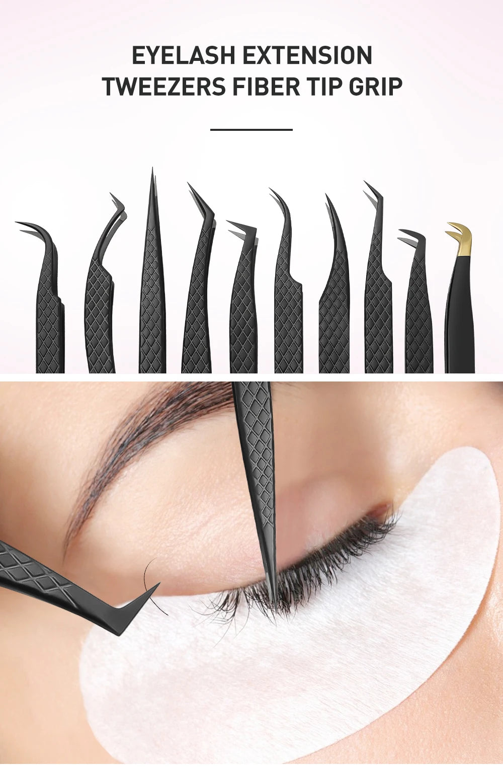 SAKURAHANA High-end Eyelash Tweezers Black Fiber Tip For Lash Extensions Mega Volume Mink Lashes Tool Straight Head Curved Tip