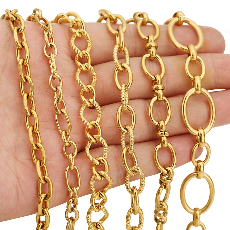 1 Meter Stainless Steel Large Heavy Chunky Hip Hop Punk Link Gold Color Chains DIY Jewelry Materials Handmade Necklace Bracelets