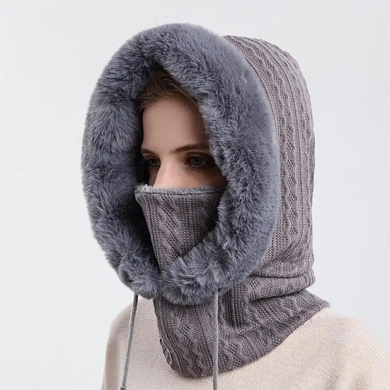 Winter hat, outdoor cycling headwear, anti cold skiing hat, integrated windproof hood with warm neck mask