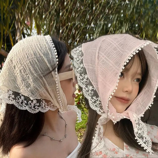 Travel Beach Gentle Lace Hair Scarf French Style Photo Hair Accessories Headband Turban Triangular Hair Band Strap Women Girls