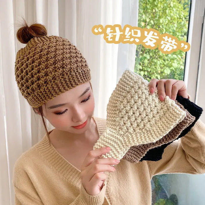 Autumn and Winter New Knitted Wool Headgear Women's Warm Ear Protectors Wool Cap Wide Headband Headband Hair Accessories