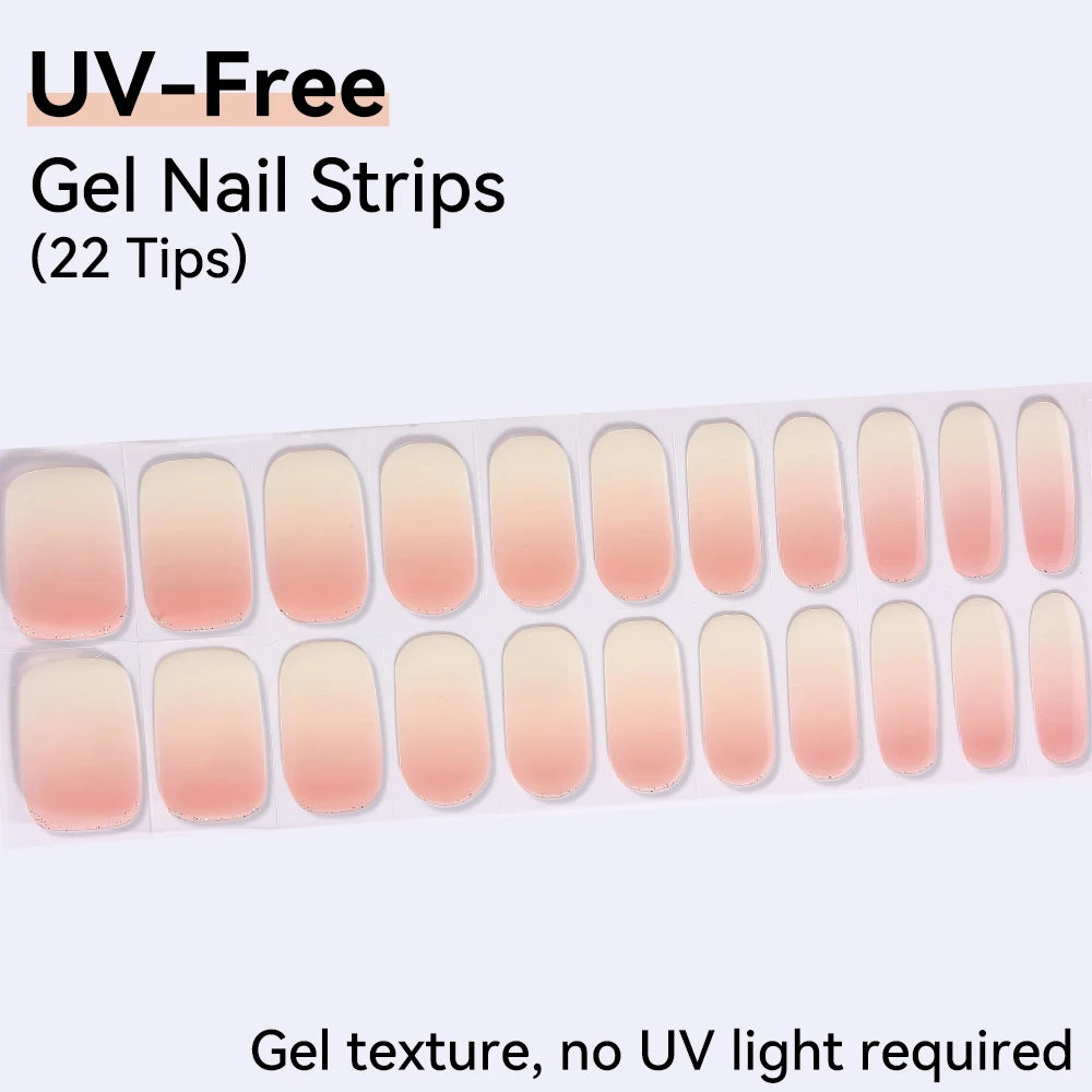 UV FREE Fully Cured Gel Nail Strips 16/22 Tips Self Adhesive Gel Nail Stickers DIY Nail Art Manicure DON'T NEED UV LAMP