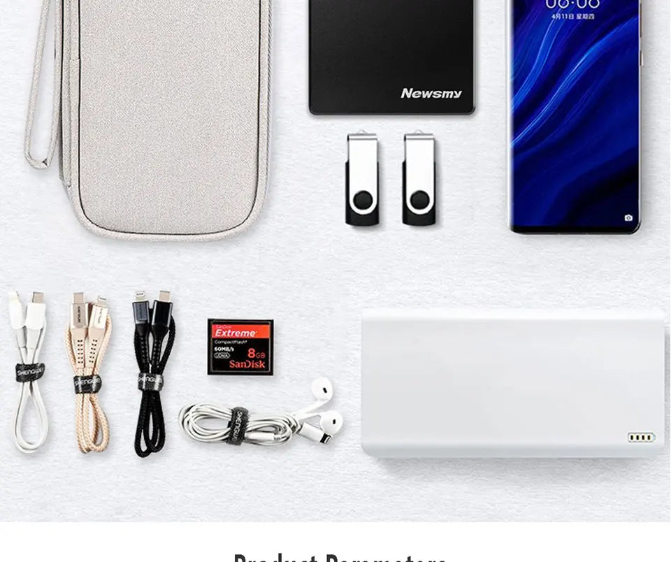 Data Cable Storage Bag Waterproof Portable Carry Case  Storage Bag Travel Organizer Bag for Cable Cord USB Charger