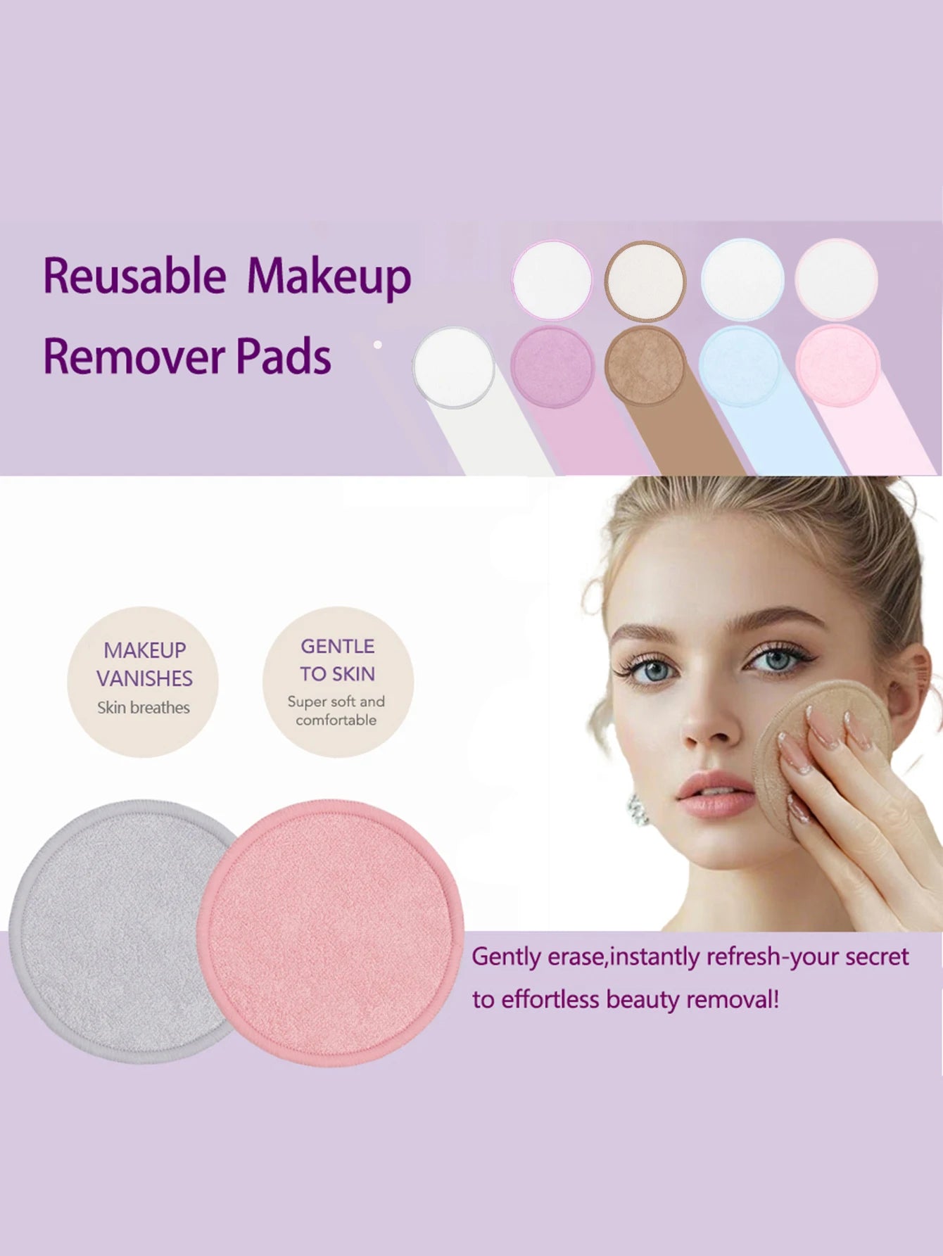 Double Round Makeup Remover Pads 20Pcs + Cleaning Mesh Bag, Machine Washable, Reusable, Suitable for All Skin Types