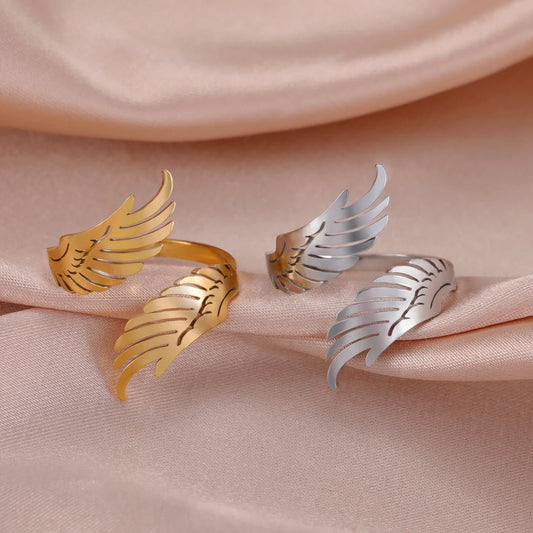 Skyrim Flying Angel Wing Open Ring for Women Men Stainless Steel Adjustable Ring Hip Hop Punk Party Jewelry Birthday Gift