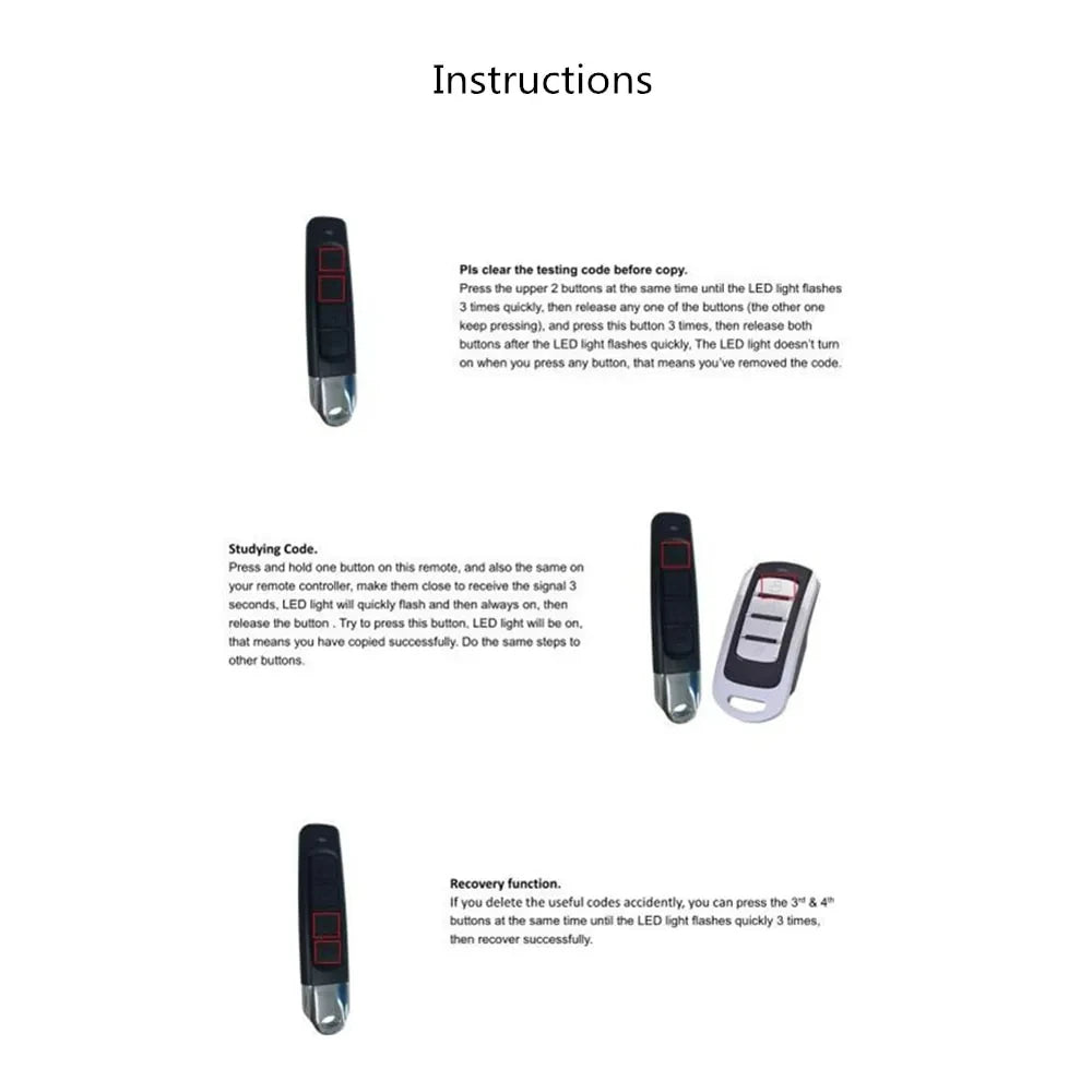 433MHz Cloning Remote Control RF Clone Copy Remote Control Garage Gate Door Opener Remote Key Duplicator for Home Safety