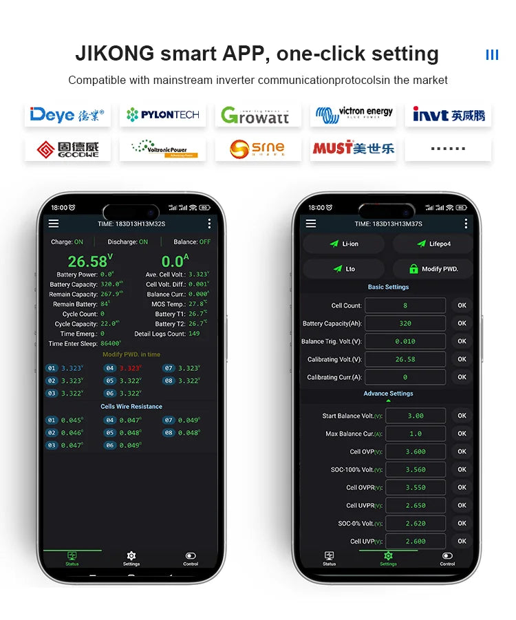 JK BMS 100A Jikong BMS JK-B1A8S10P Smart BMS 8S 24V Active Balance 1A BMS for LiFePO4 Lithium Ion Battery BMS RS485 CAN App BT