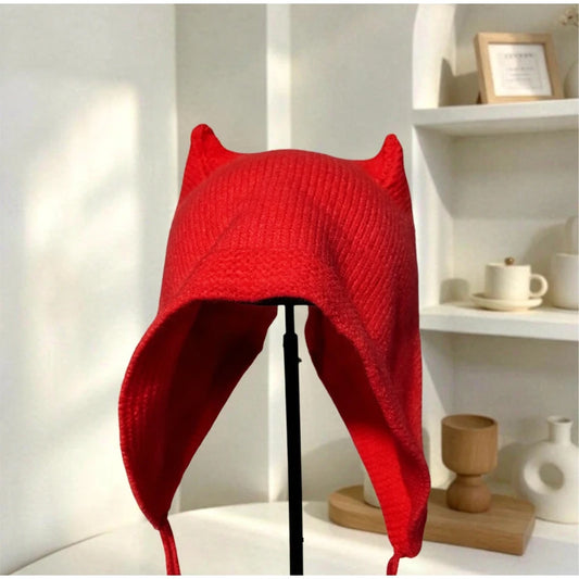 Winter Cat Ears Knitted Hat Cute Warm Lace Up Plush Hat Korean Street Outfit Accessories Cold Hat Cozy Fashion Outdoor Warm Hat