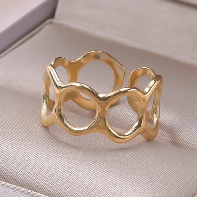 6pcs/lot Wholesale Various Chunky Rings Real Gold Plated Love Abstract DIY Shell Star Sun Bat Shaped Rings Women Jewelry Gifts